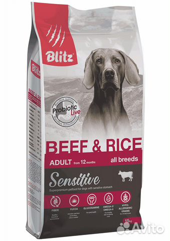 Blitz для взрослых собак 15 кг говядина