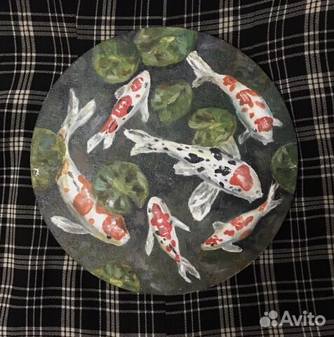 Картина маслом на холсте («Карпы кои»)
