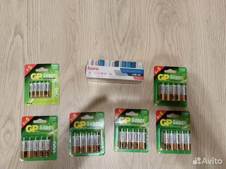 Алкалиновые батарейки GP super 10 шт и Buro