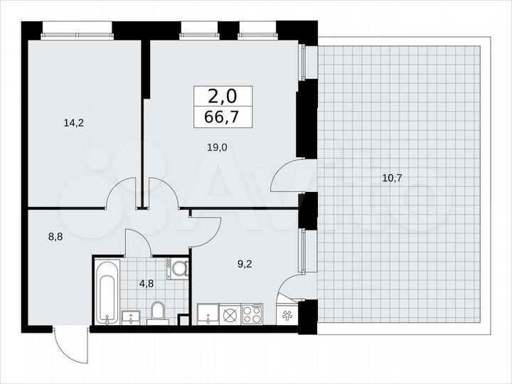 2-к. квартира, 66,7 м², 2/21 эт.