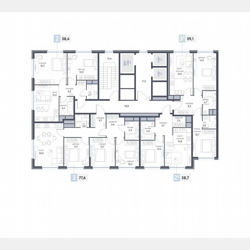 3-к. квартира, 77,6 м², 8/25 эт.