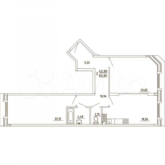 2-к. квартира, 83,9 м², 4/4 эт.