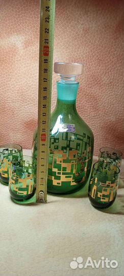 Редкий штоф богемское цветное стекло. Ручная работ