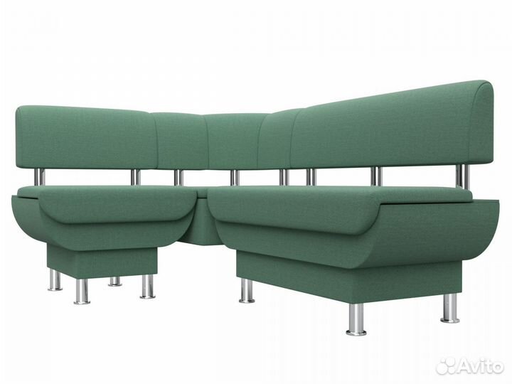 Диван кухонный угловой Альфа левый угол, рогожка, амур зеленый