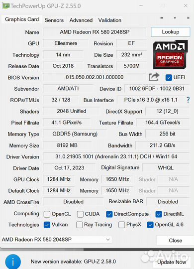 Видеокарта rx580 8gb