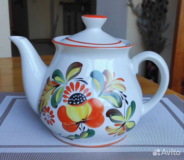 Винтажный советский фарфоровый чайник, Цветы, ручн