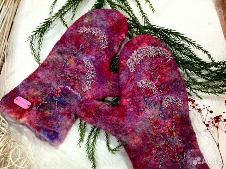 Варежки шерстяные ручной работы