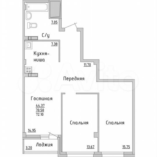 3-к. квартира, 71,3 м², 11/16 эт.
