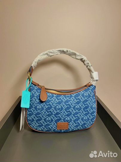 Pinko Gold Logo Swallow Bag: Деним, кожа, оригинал