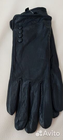 Перчатки женские из телячьей кожи на флисе