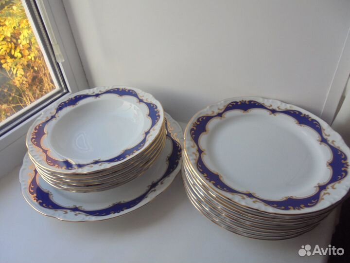 Thun Чехия фарфор набор тарел 16 шт кобальт позол