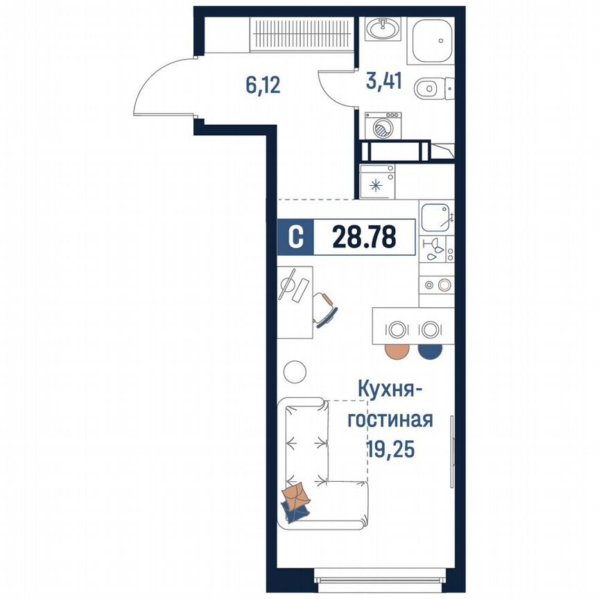 Квартира-студия, 28,8 м², 15/18 эт.