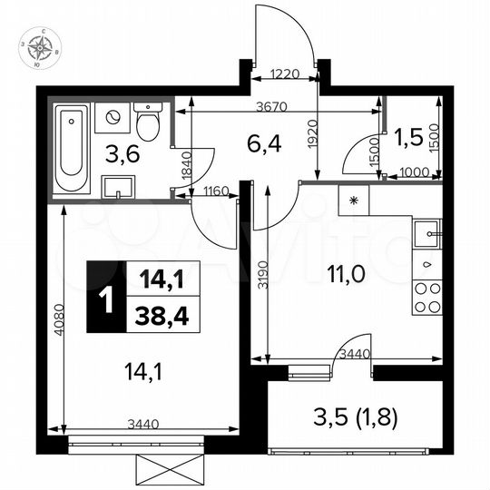 1-к. квартира, 38,4 м², 10/23 эт.