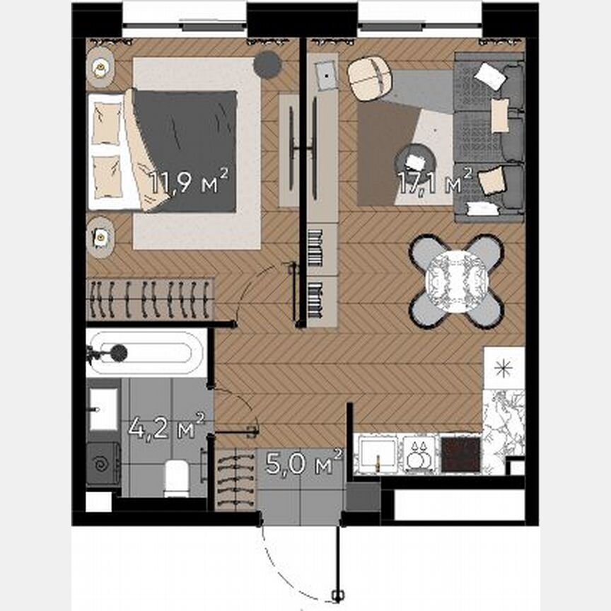 1-к. апартаменты, 38,2 м², 1/23 эт.