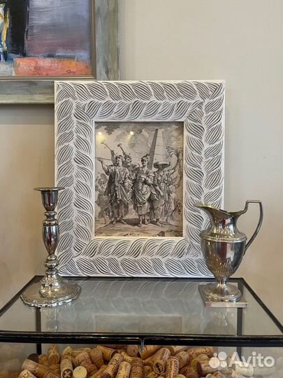 Старинная гравюра, ваза серебрение. Англия