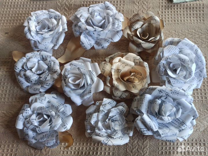 Роза бумажная из нот для декора