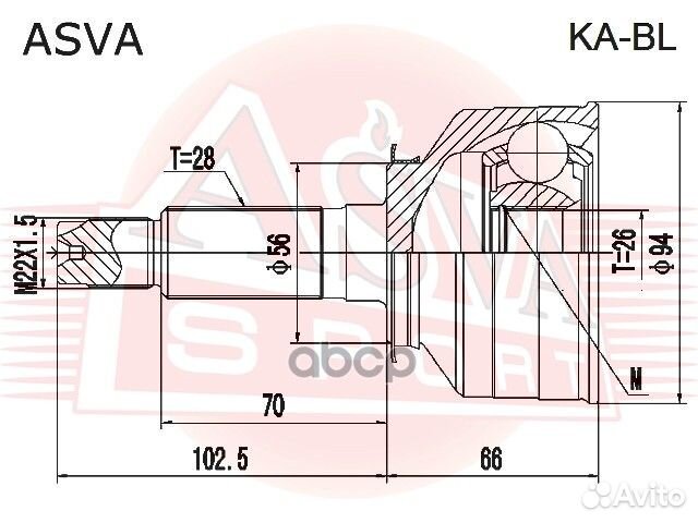 ШРУС наружный 26x56x28 KA-BL asva