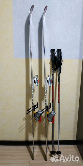 Комплект: горные лыжи, палки, ботинки, чехол