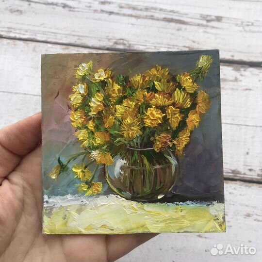 Картина маслом миниатюра Одуванчики