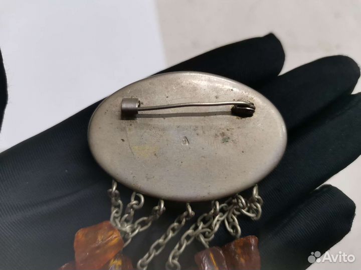 Брошь винтажная Янтарь Бижутерия СССР (Ч)