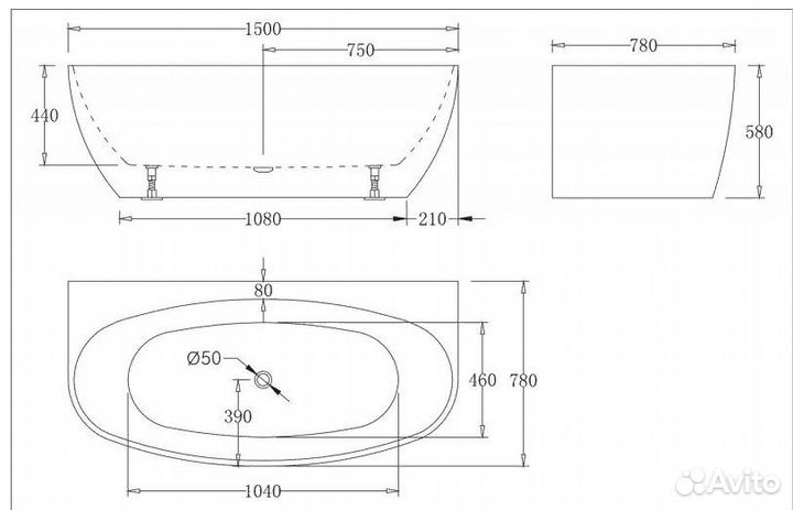 Ванна акриловая belbagno BB83-1500-W0