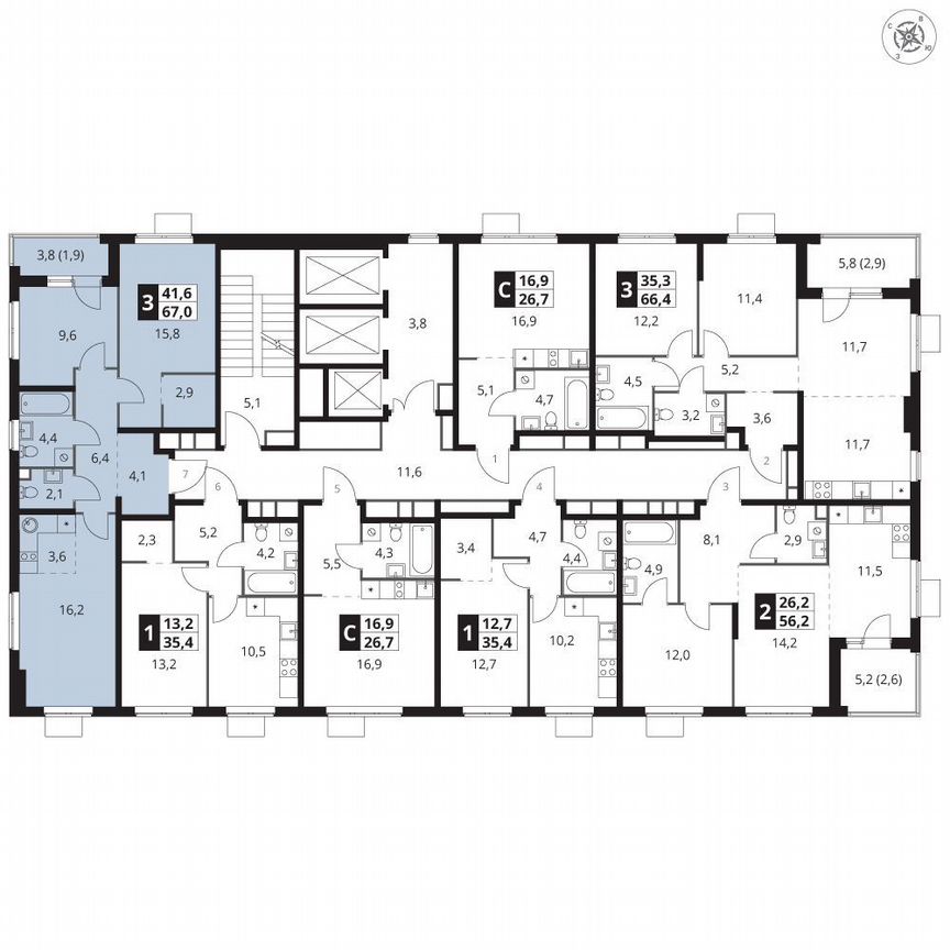 2-к. квартира, 67 м², 22/23 эт.