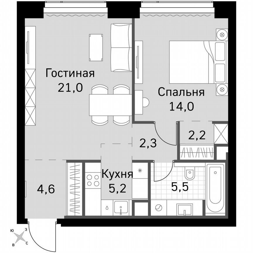 1-к. квартира, 54,8 м², 18/60 эт.