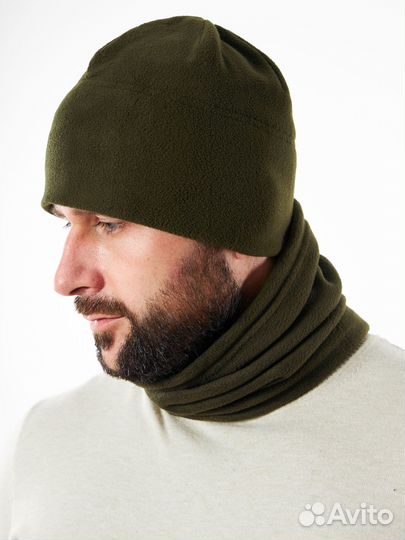 Шапка со снудом флисовая зимняя осенняя Комплект