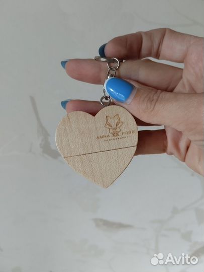 Брелок - USB флешка 4Гб, дерево, сердце