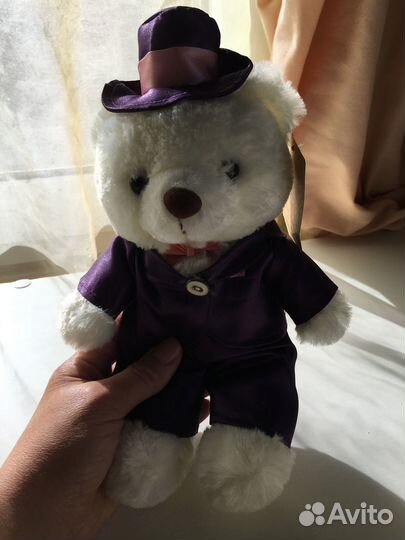 Свадебные мишки в фиолетовых костюмчиках