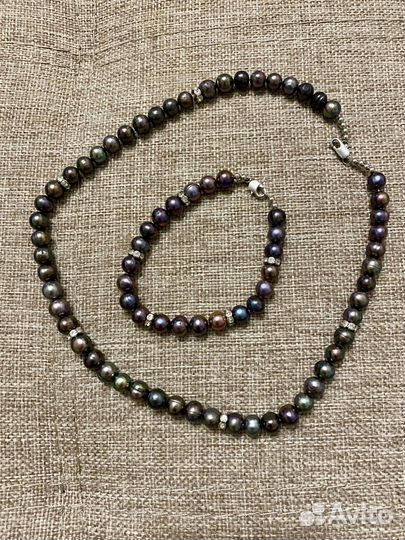 Бусы и браслет из натурального жемчуга