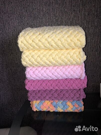 Вязаный детский плед, плюшевый плед, на выписку