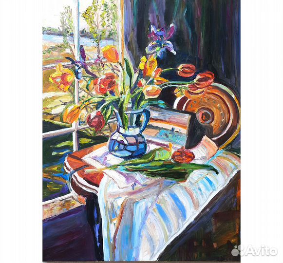 Картина маслом Тюльпаны у окна холст