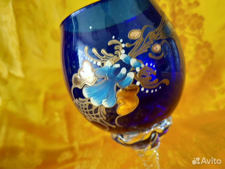Бокал фужер кобальтовое стекло роспись набор СССР