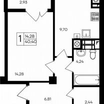 1-к. квартира, 40,4 м², 3/9 эт.