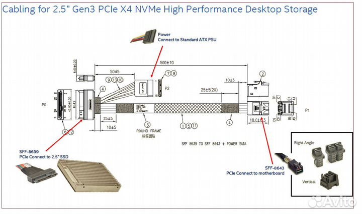 Кабель Mini SAS HD SFF-8643 SFF-8639 U.2 NVMe SSD