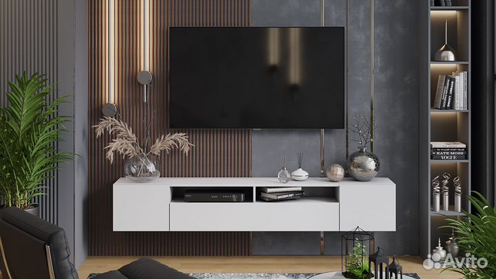 Тумба под телевизор 2м белая гостиная