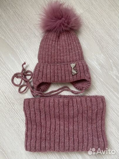 Зимняя шапка и снуд для девочки 1-2 года