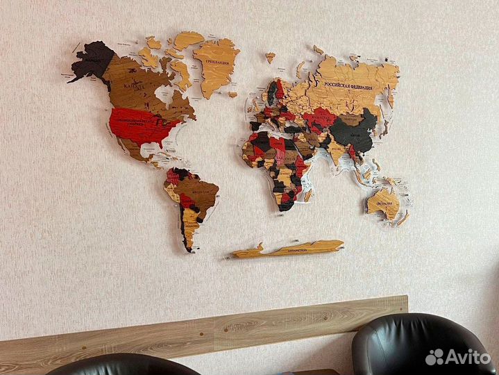 Карта мира из дерева на стену Калуга