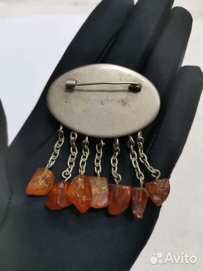 Брошь винтажная Янтарь Бижутерия СССР (Ч)