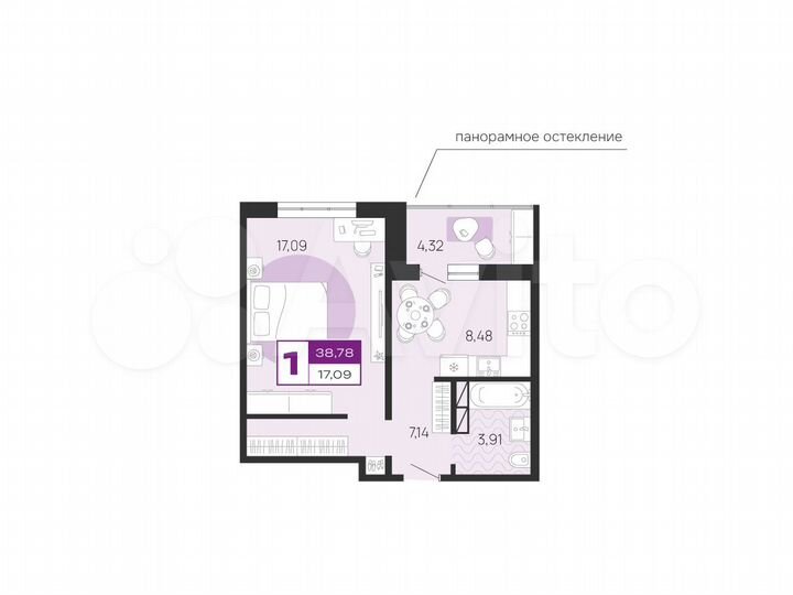 1-к. квартира, 38,8 м², 9/10 эт.