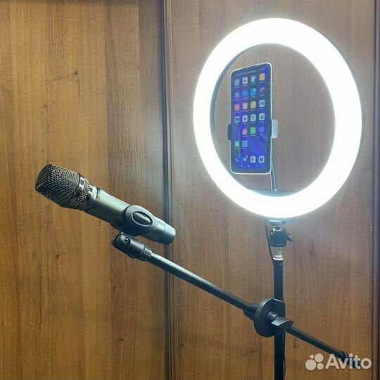 Лампа кольцевая 33см +тренога 2м + штанга для мик