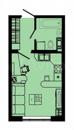 Квартира-студия, 25,5 м², 4/8 эт.
