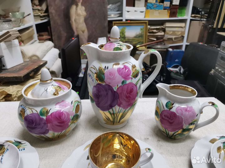 Чайный сервиз Розы Дулево Позолота СССР (Ч)