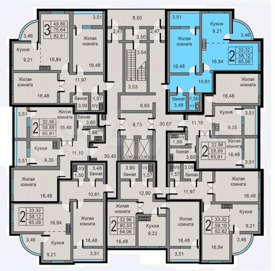 2-к. квартира, 65,1 м², 18/19 эт.