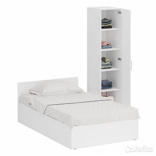 Кровать белая односпальная 1200 с пеналом Стандарт, цвет белый, спальное место 1200х2000 мм., без ма