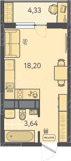 Квартира-студия, 23,1 м², 6/18 эт.