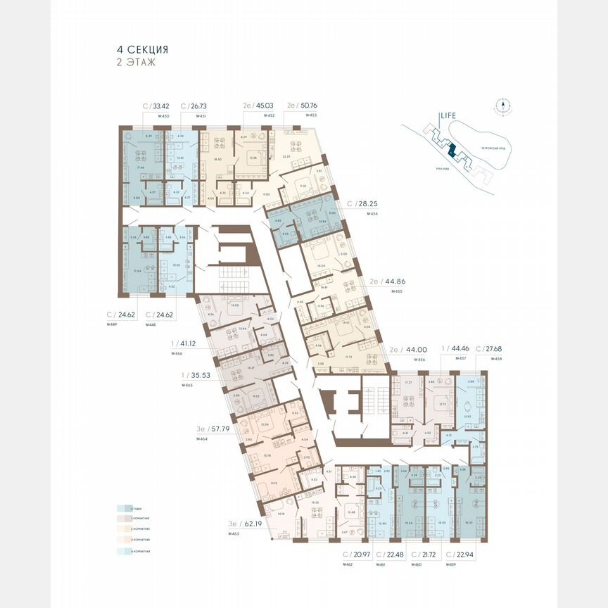 1-к. апартаменты, 44,2 м², 2/8 эт.