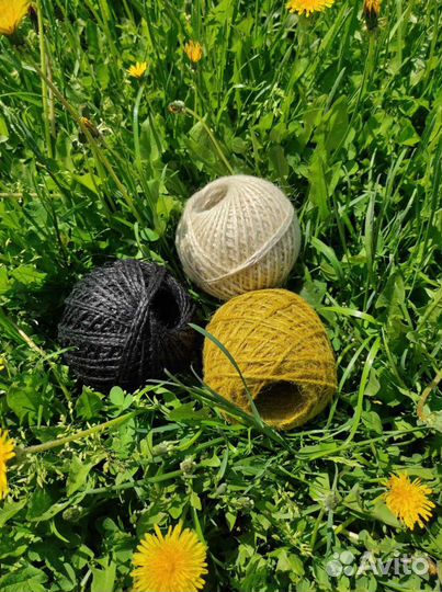 Джутовый шпагат цветной (чёрный, белый, горчичный)