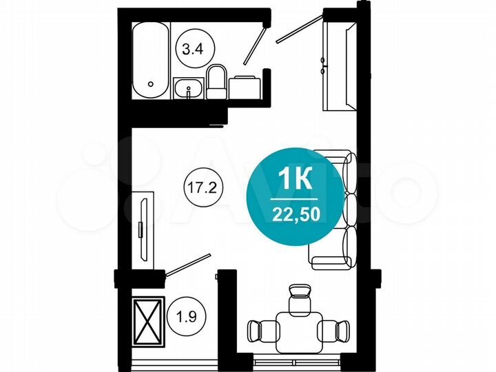 1-к. апартаменты, 22,6 м², 10/10 эт.